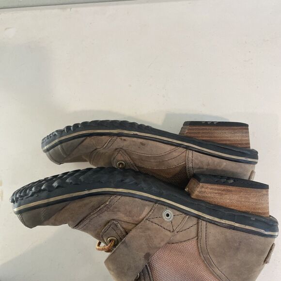 Sorel Slimboot Lace Mid Casual Winter Boots Womens 7.5 Brown Tan Leather Canvas - Picture 8 of 10